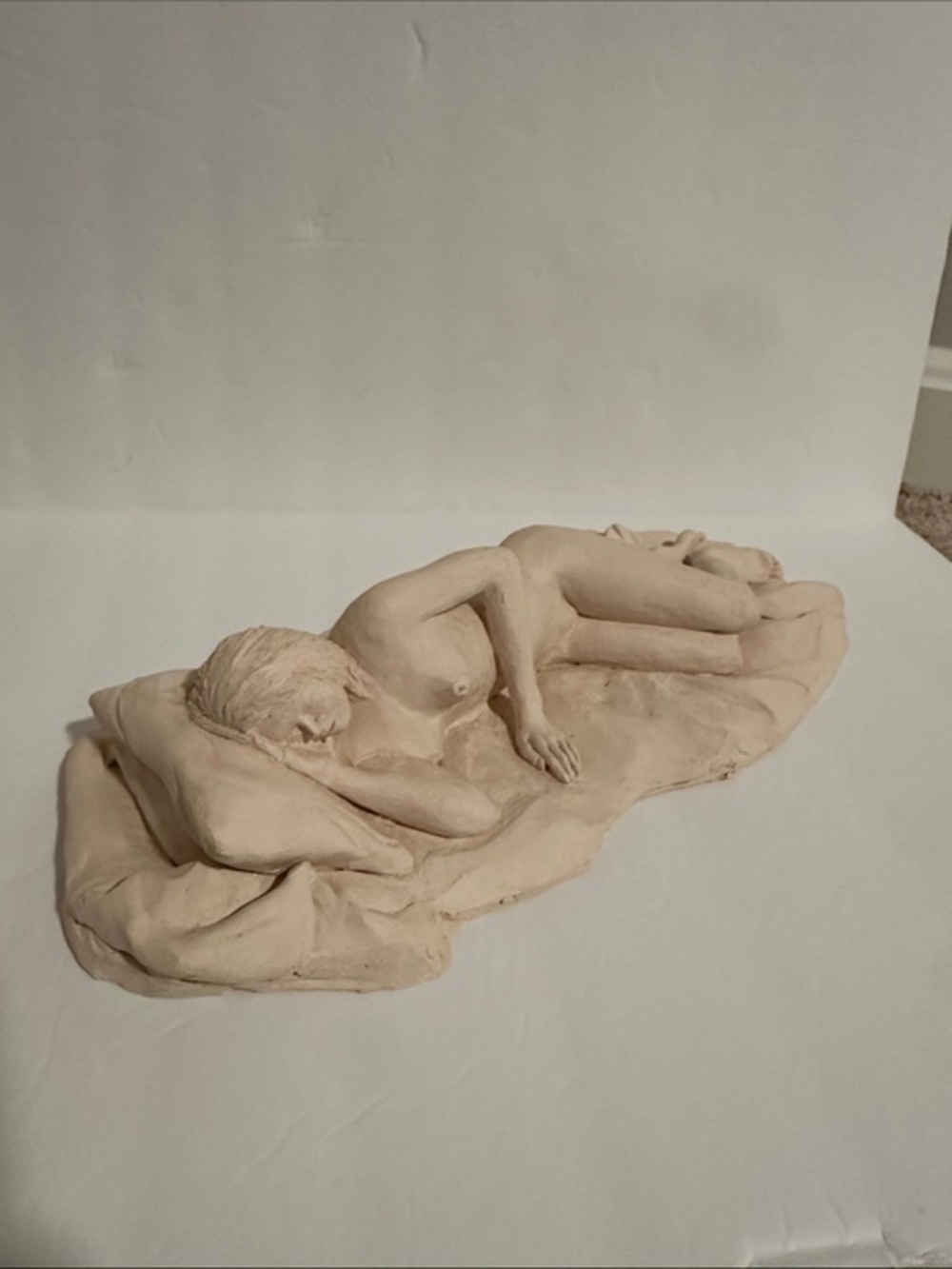 Handcrafted Nude Reclining Sculpture - Natural Beige Home Art